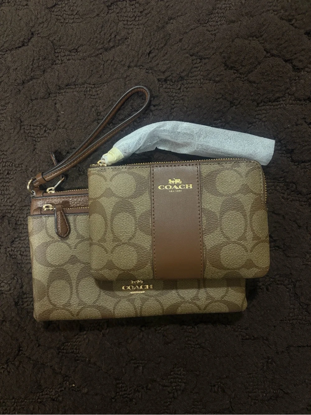 Coach Brown Signature Canvas Wristlet Set